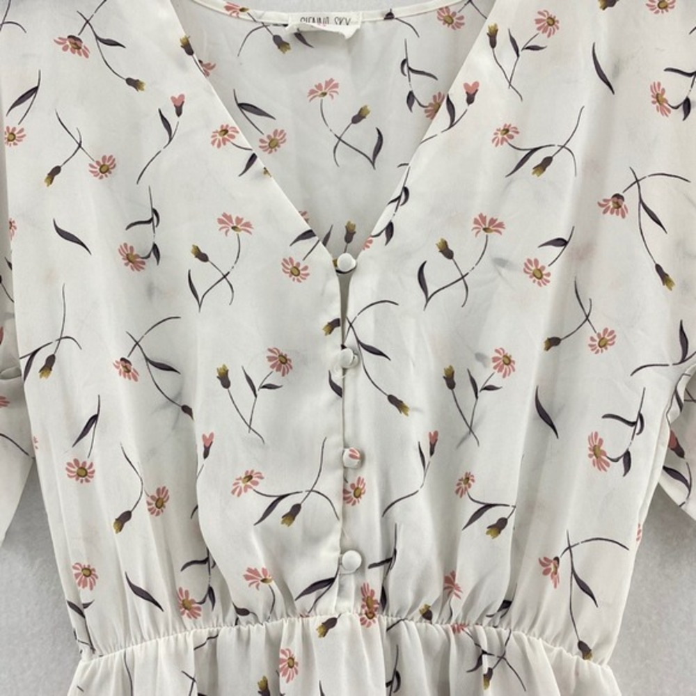Sienna Sky Floral Blouse Button Down Peplum Baby Doll Top Short Sleeve XS